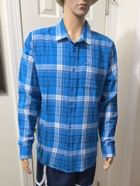 VISION STREET WEAR BRAND MEN'S BLUE PLAID FRONT BUTTON FLANNEL SHIRT SIZE XL